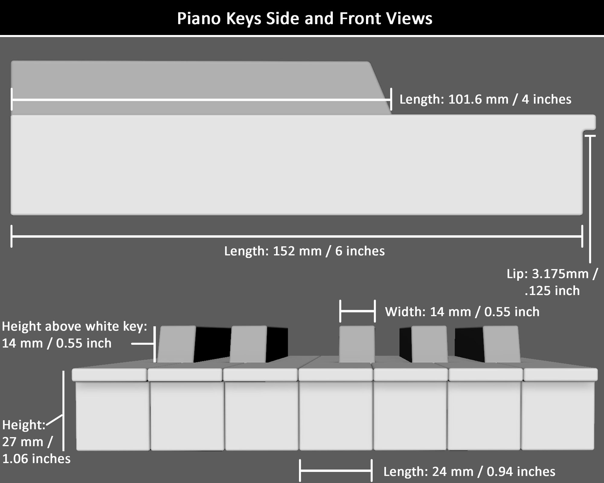Piano Key STL File – Full Octave of 3D Printable Keys (7 White, 5 Black) – Life-Size for DIY Painting, Decor & Art Projects